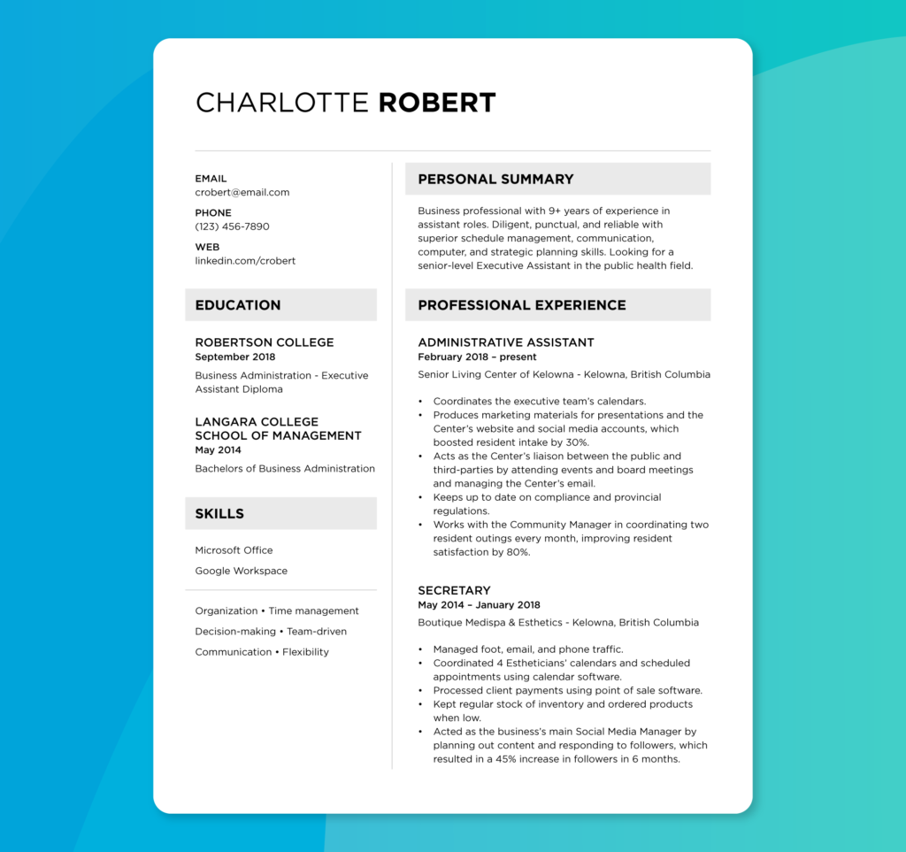 Canadian Resume Format Templates Robertson College